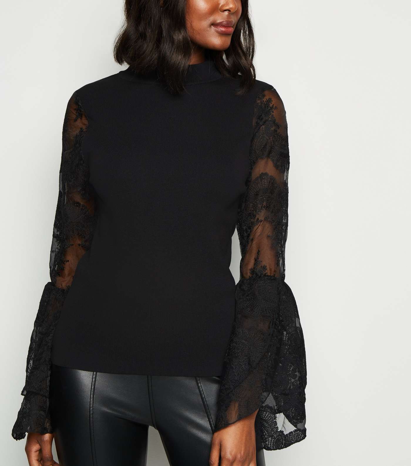 Cameo Rose Black Lace Flared Sleeve Jumper