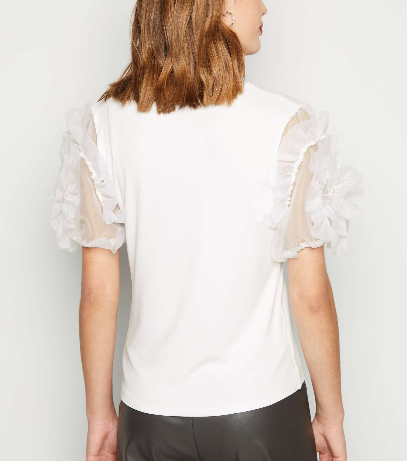 Cameo Rose White Ribbed Mesh Sleeve Top Image 3
