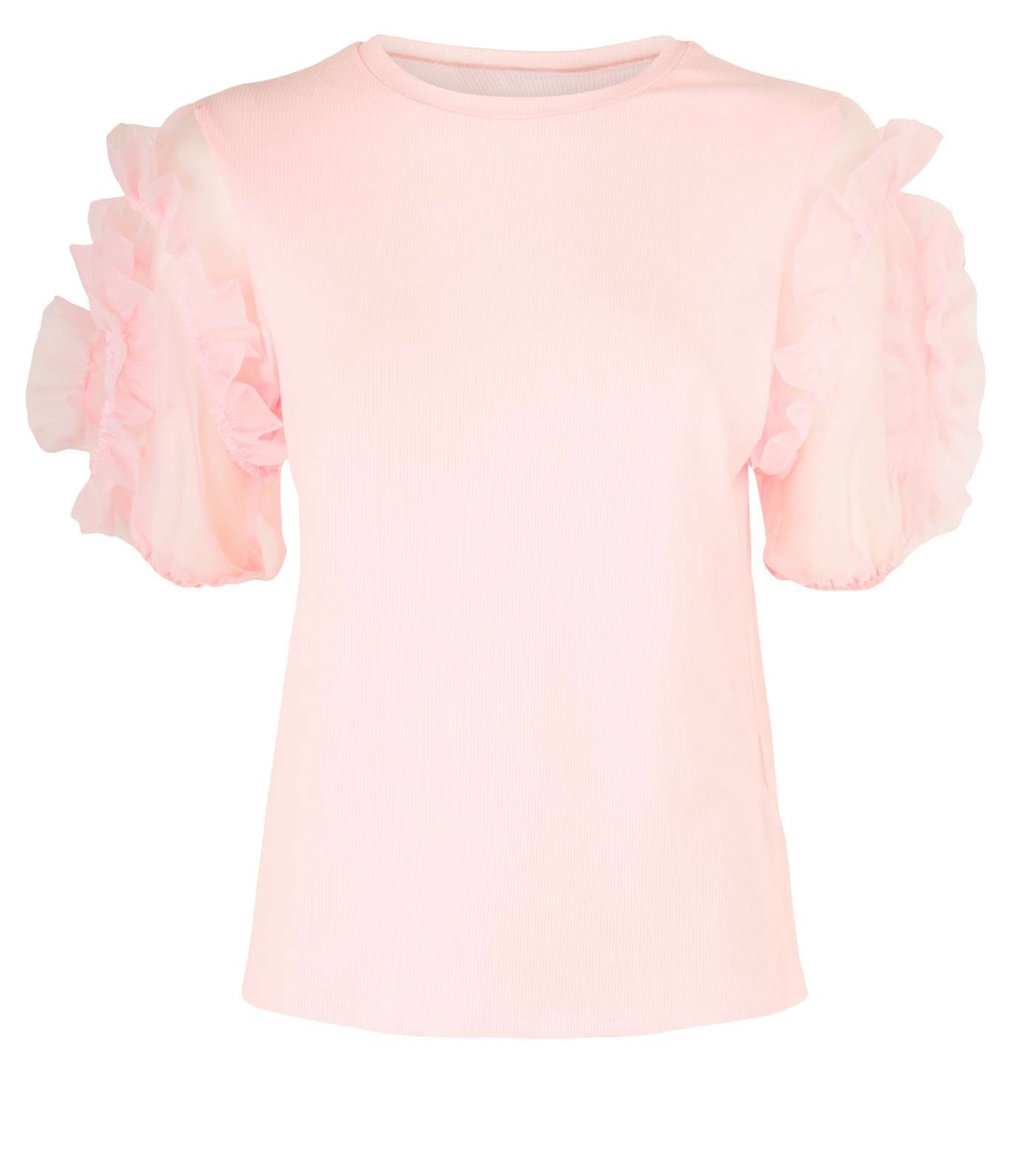 Cameo Rose Pale Pink Ribbed Mesh Sleeve Top Image 4