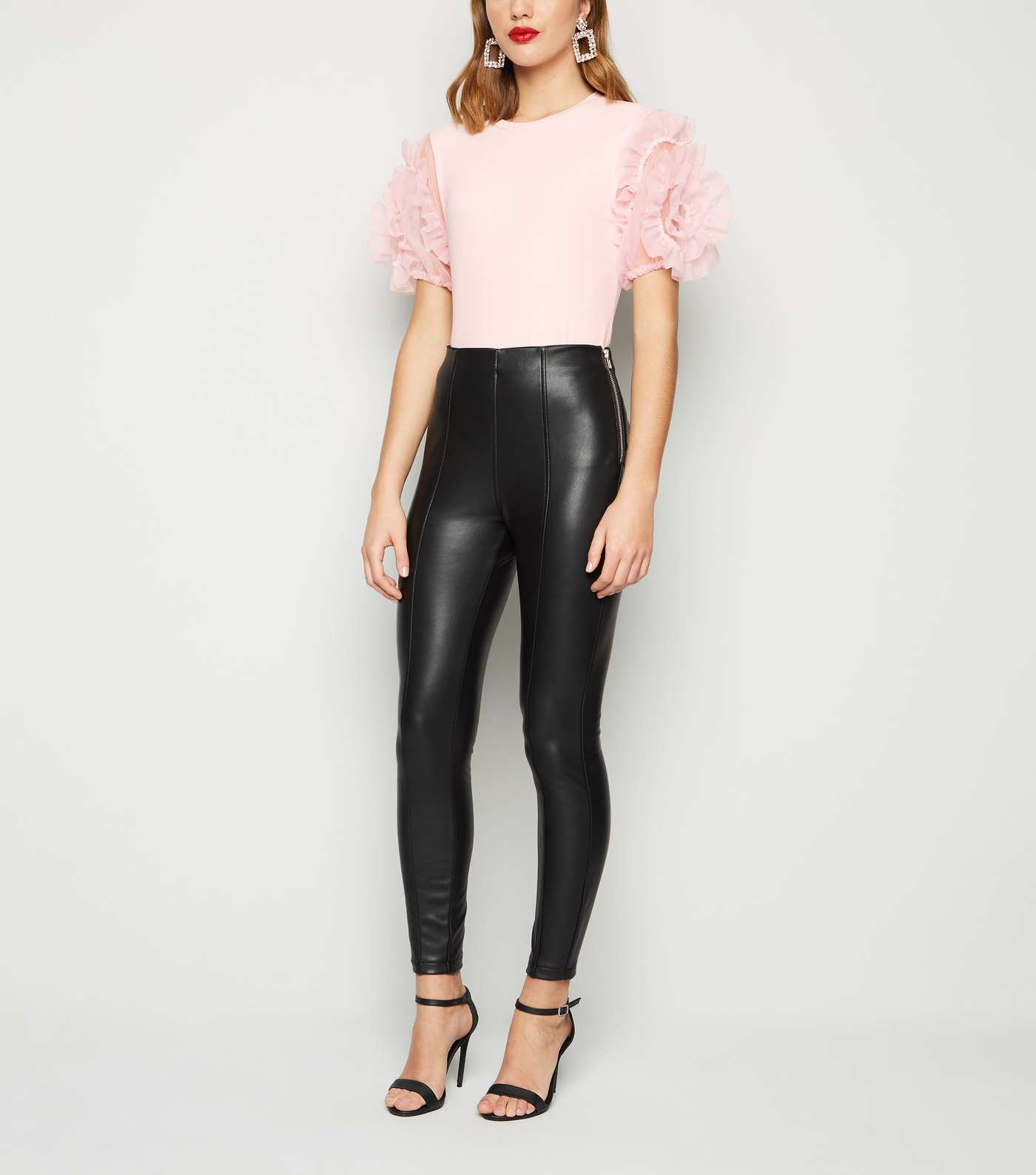 Cameo Rose Pale Pink Ribbed Mesh Sleeve Top Image 2