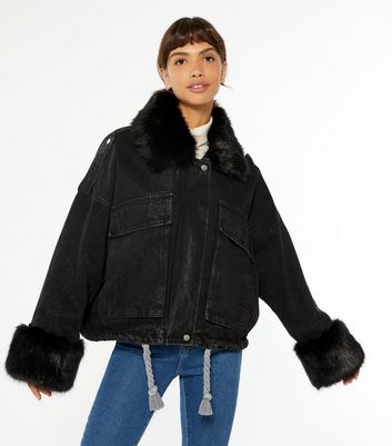 new look denim jacket with fur