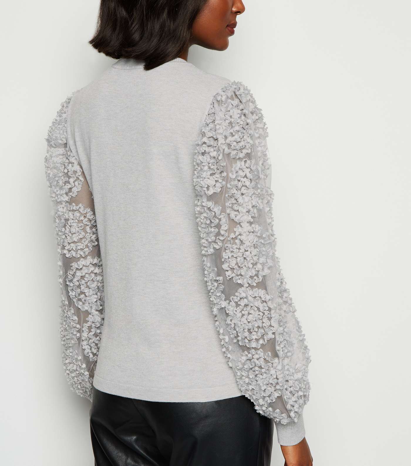 Cameo Rose Grey 3D Floral Puff Sleeve Jumper Image 3
