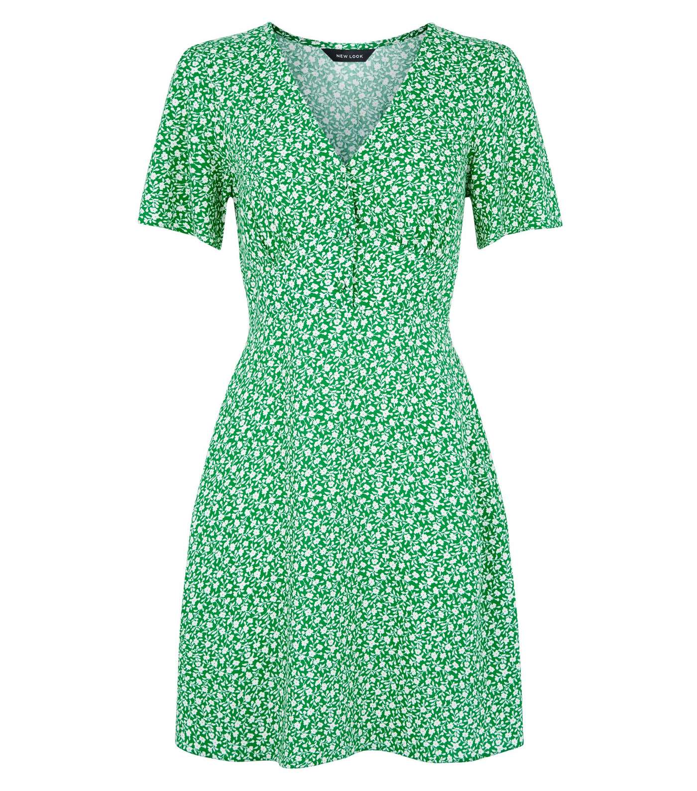 Green Floral Puff Sleeve Tea Dress  Image 4