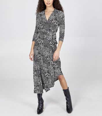 mixed print wrap dress