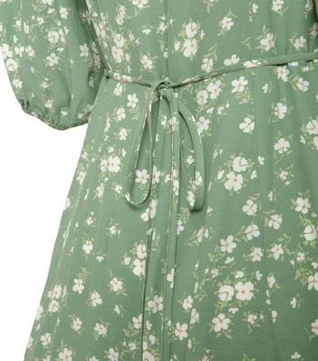 Green Floral Square Neck Puff Sleeve 