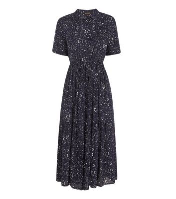 navy blue midi shirt dress