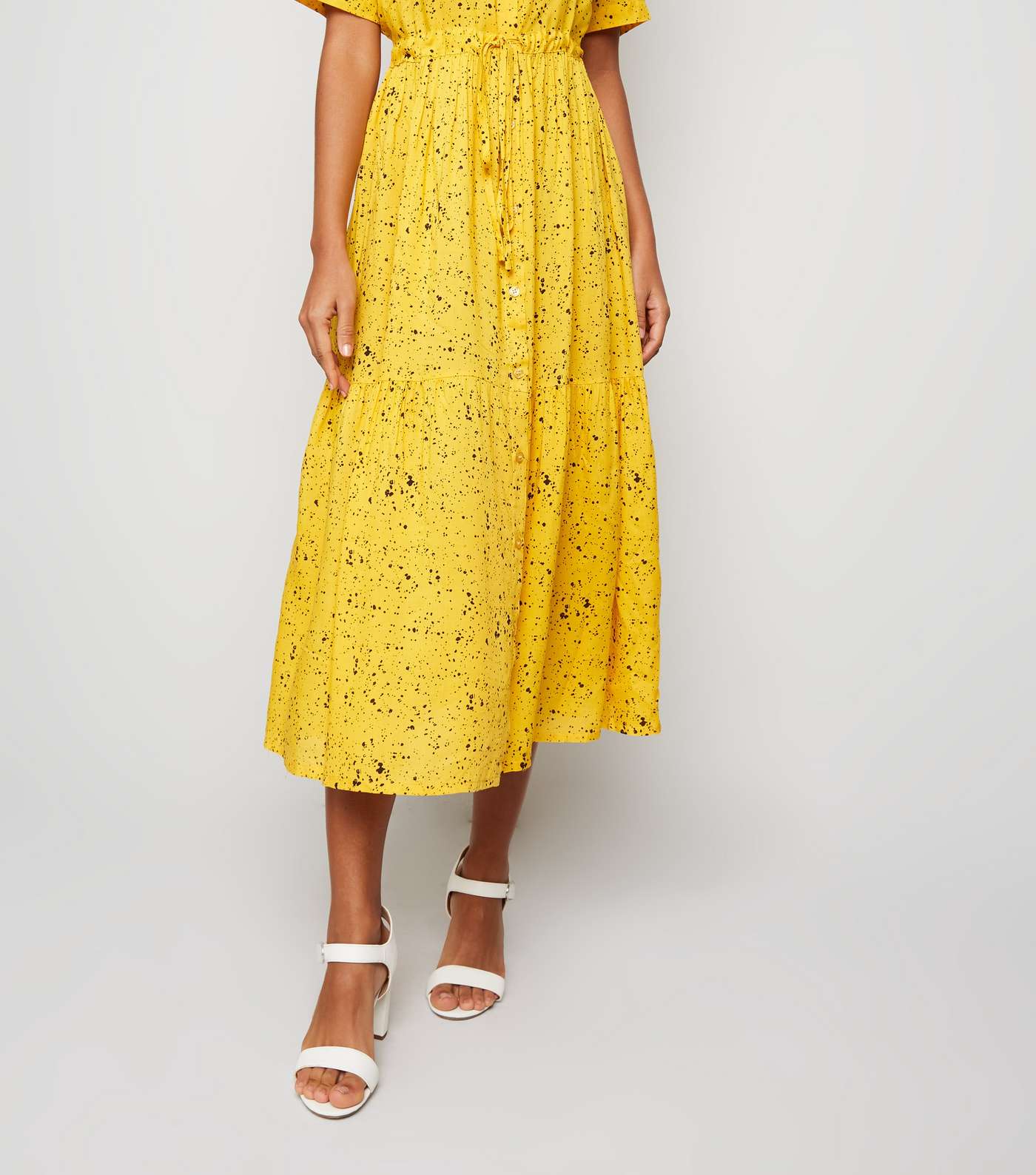 Blue Vanilla Yellow Spot Midi Shirt Dress Image 3