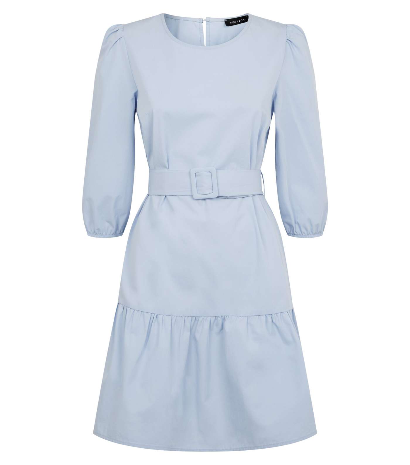 Pale Blue Poplin Puff Sleeve Mini Dress Image 4