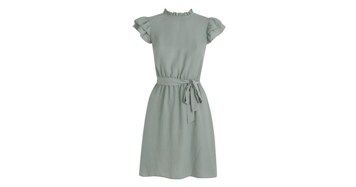 Olive Frill High Neck Dress | New Look