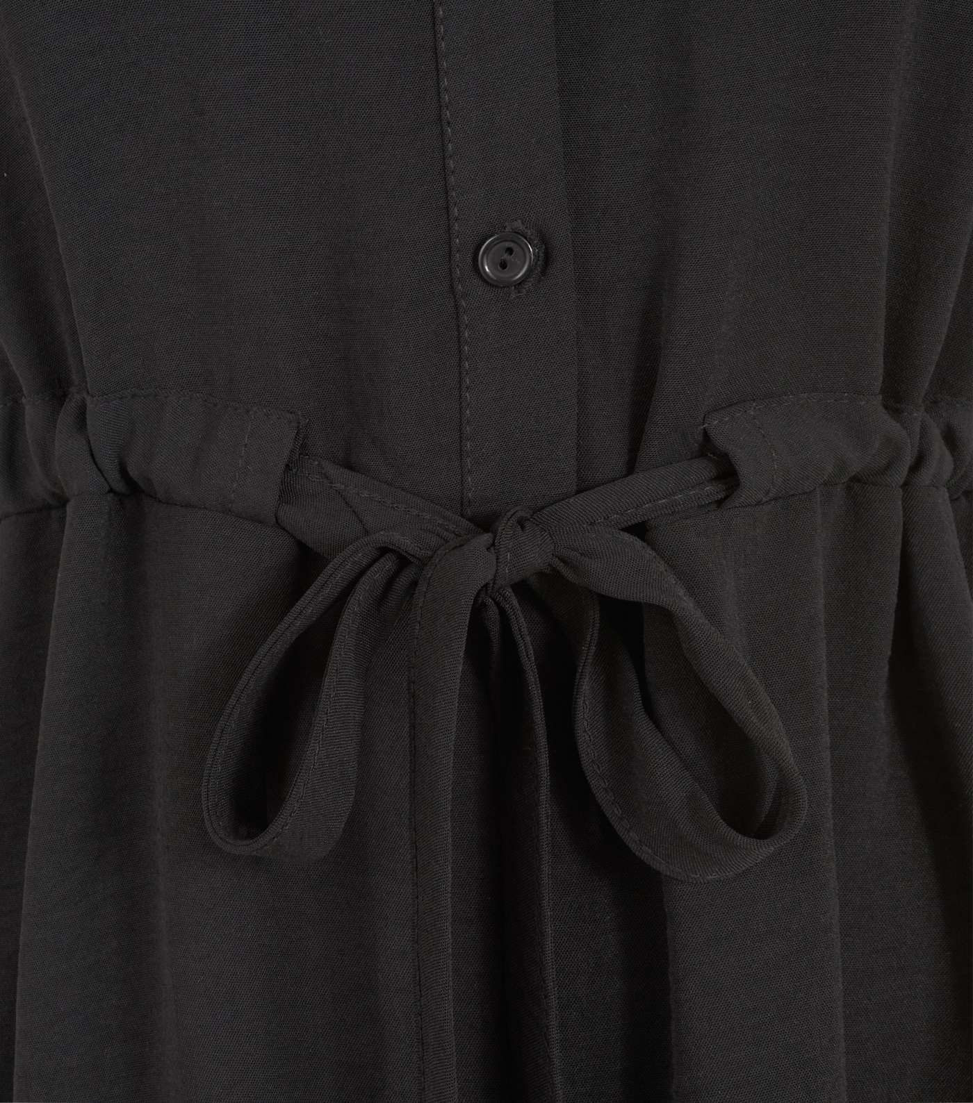 Black Drawstring Waist Tiered Shirt Dress  Image 3