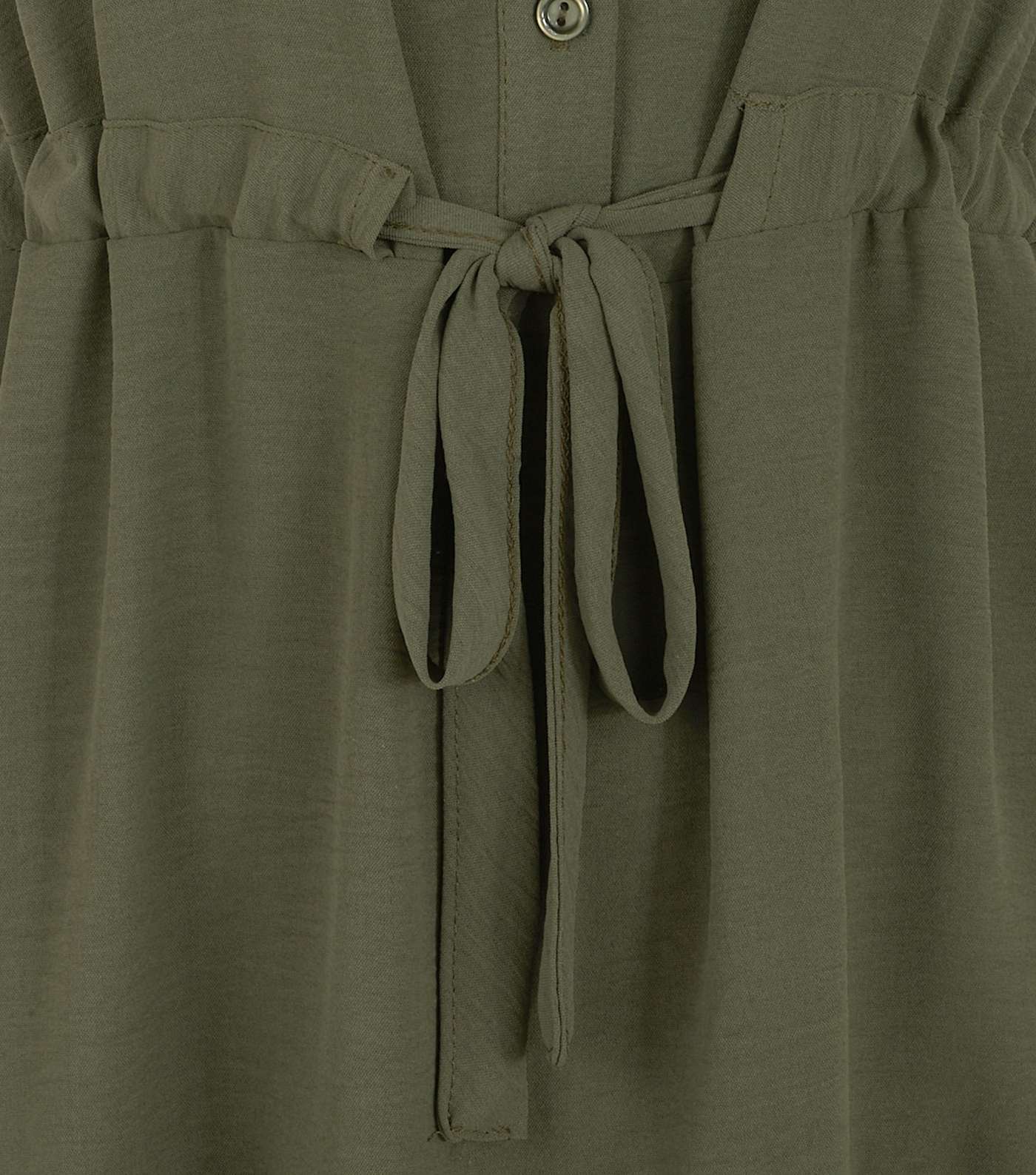 Khaki Drawstring Waist Tiered Shirt Dress  Image 3