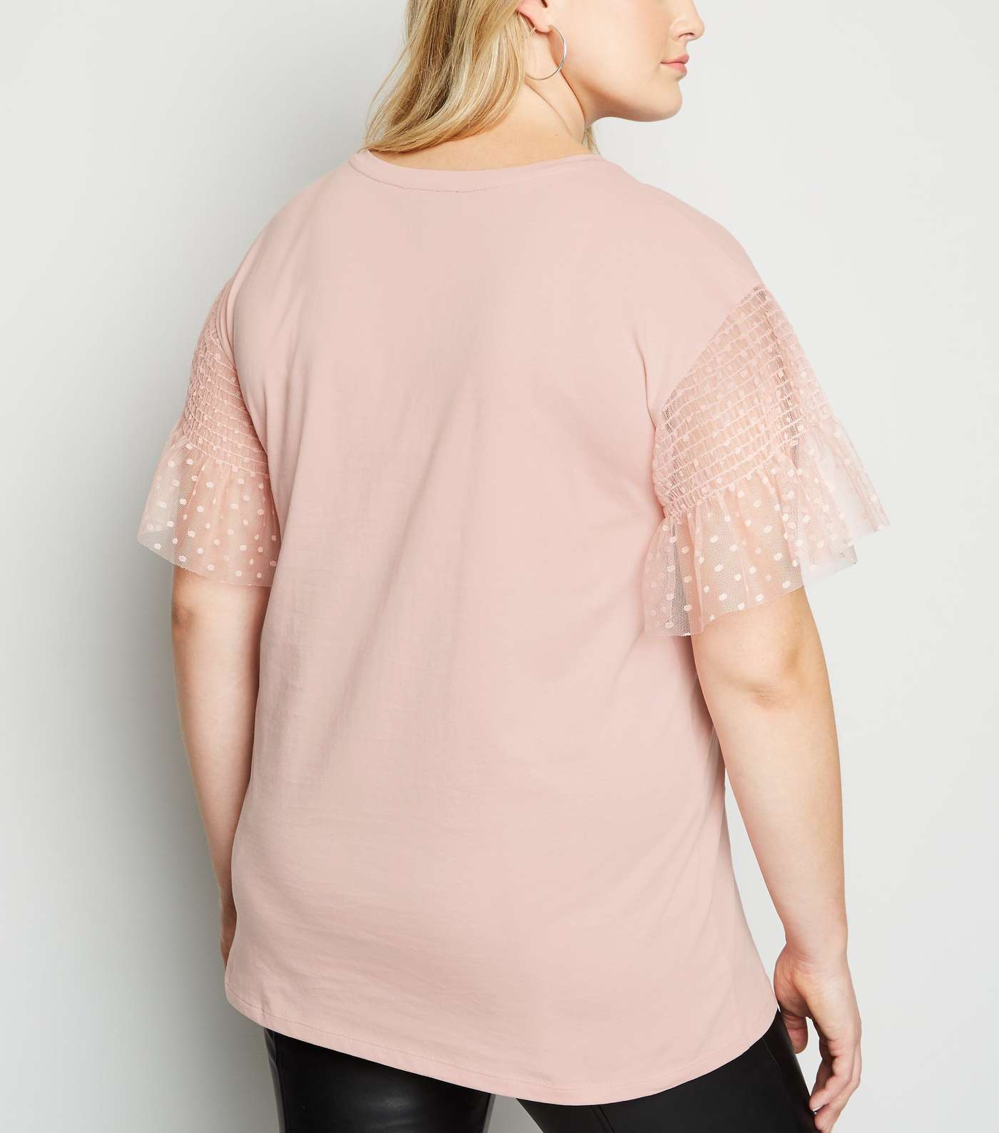 Curves Pale Pink Spot Mesh Sleeve T-Shirt Image 3
