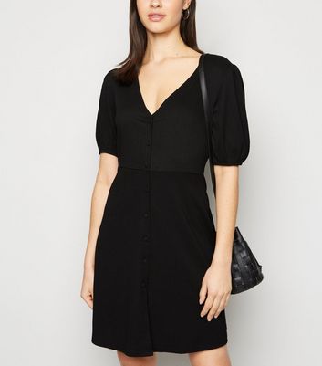 black button front mini dress