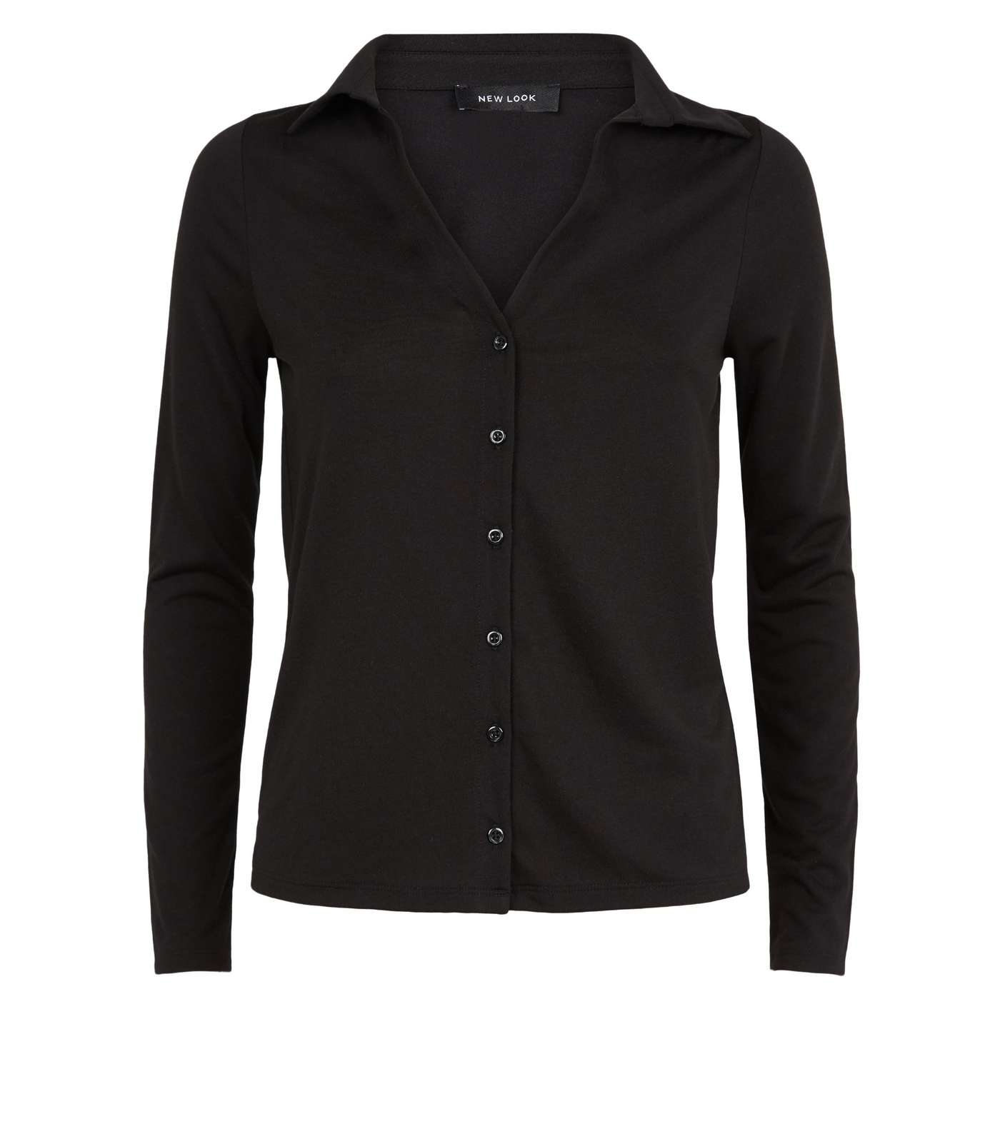 Black Button Up Collared Jersey Top Image 4