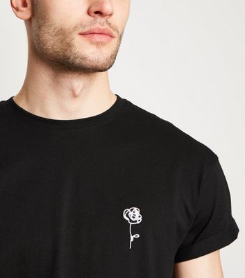Black Rose Embroidered Cotton T-Shirt 