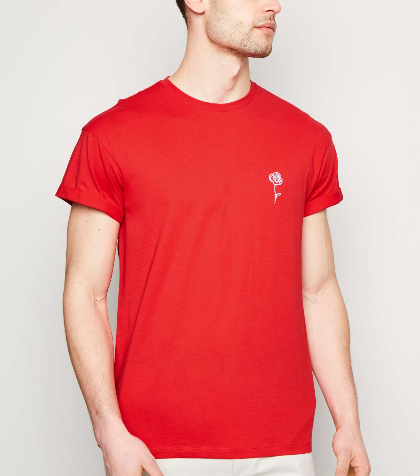 Red Rose Embroidered Cotton T-Shirt