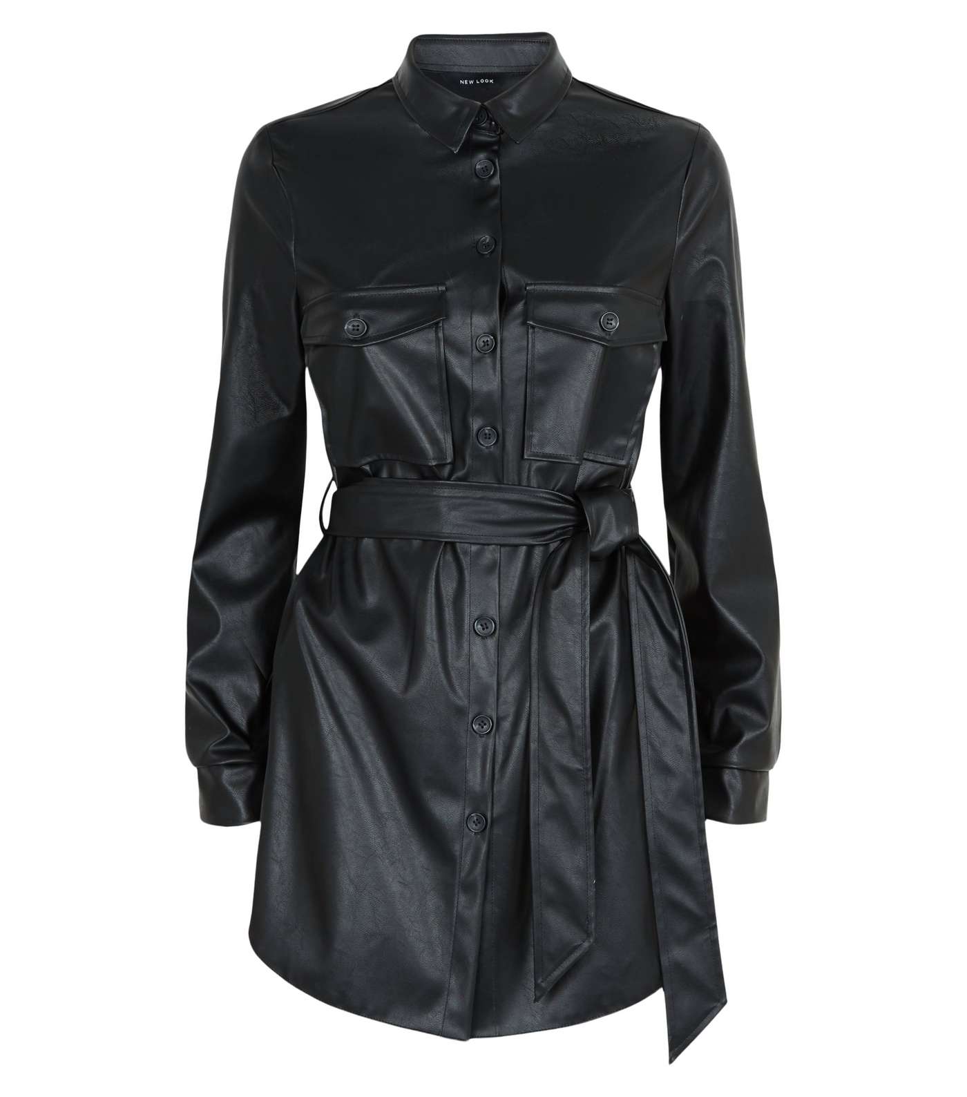 Black Leather-Look Belted Shirt Image 4
