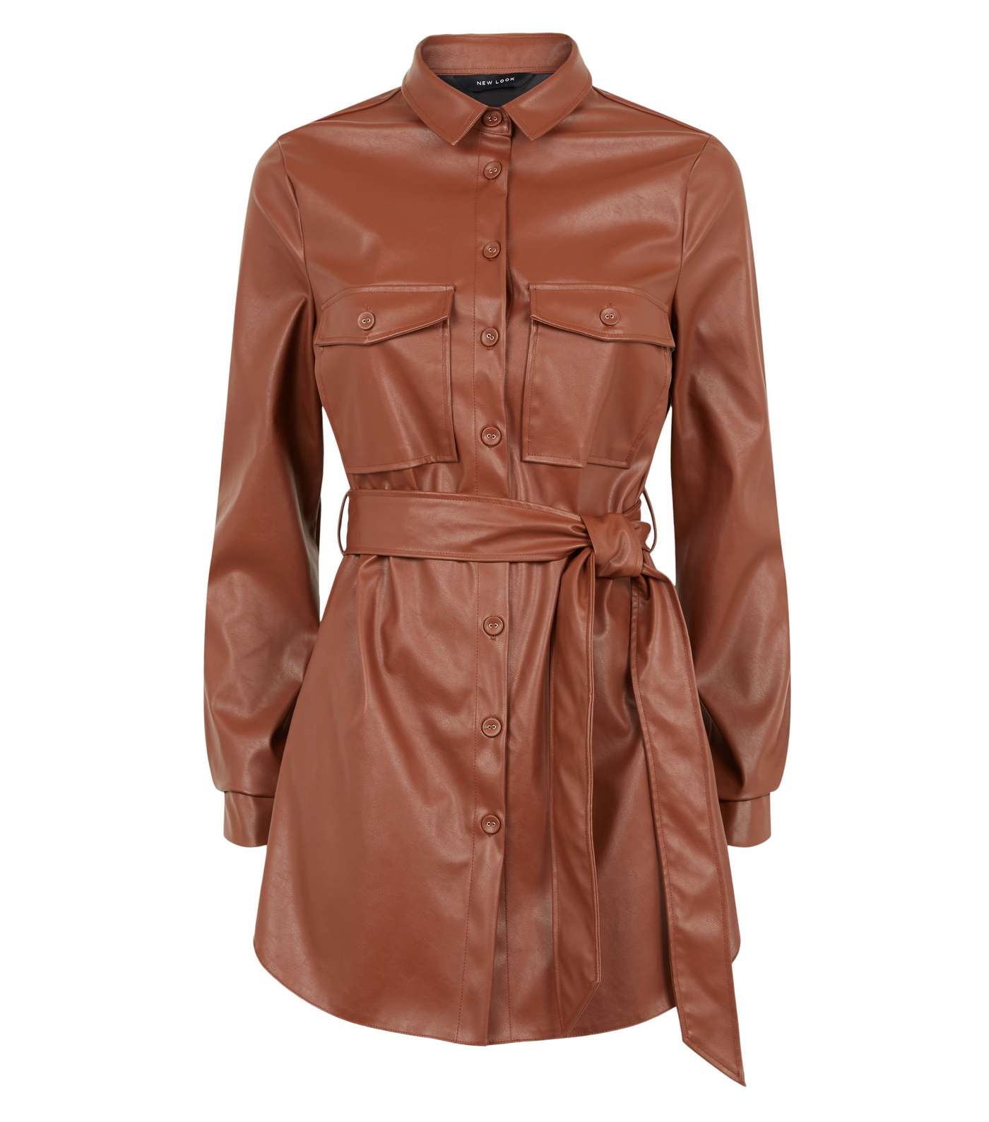 Tan Leather-Look Belted Shirt Image 4