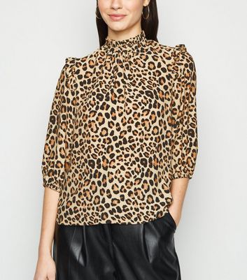 leopard high neck top