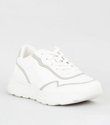 White Leather-Look Contrast Chunky 