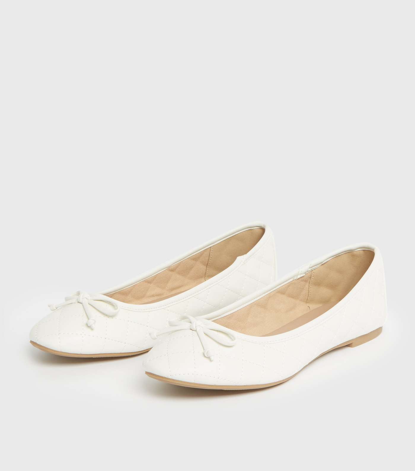 White Quilted Leather-Look Ballet Pumps Image 2