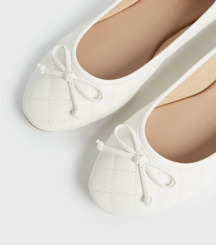 White Quilted Leather-Look Ballet | New