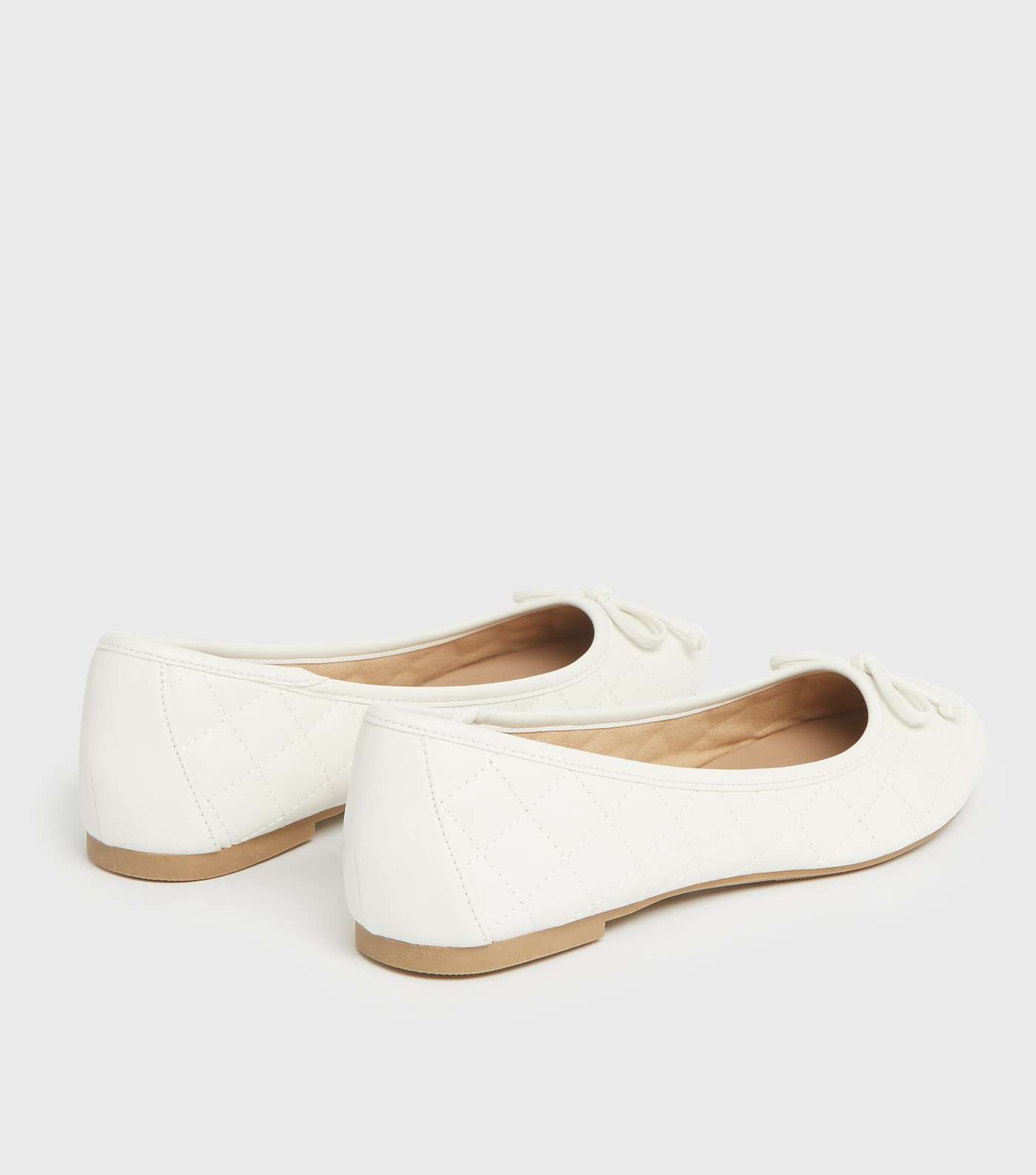 White Quilted Leather-Look Ballet Pumps Image 4