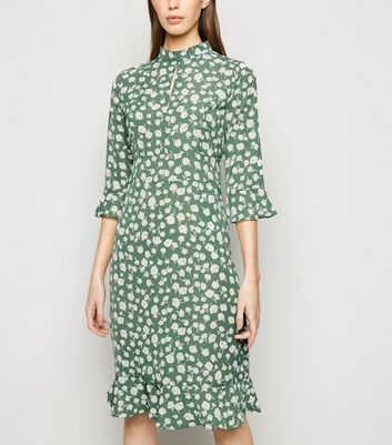 Blue Vanilla Green Floral Peplum Dress | New Look