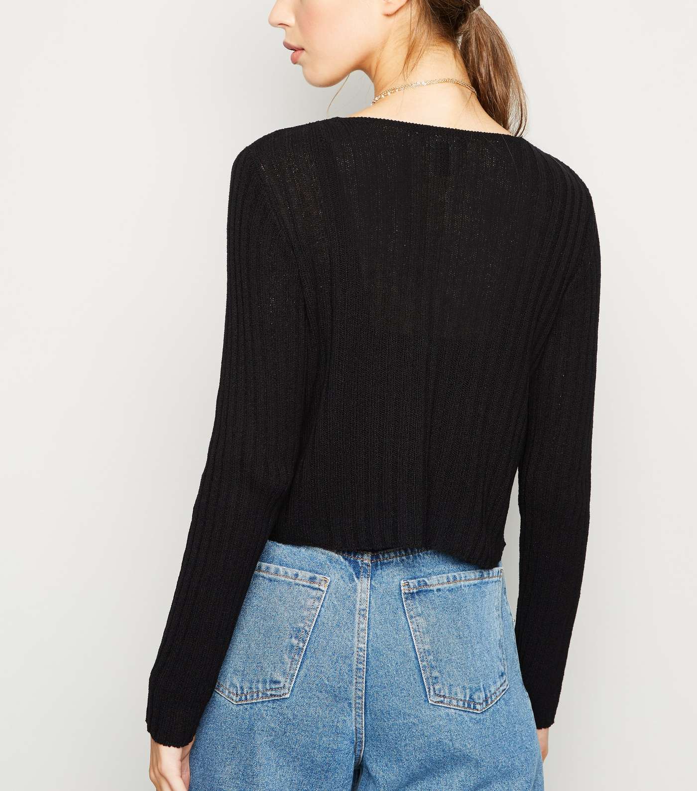 Black Button Up Ribbed Knit Cardigan Image 3