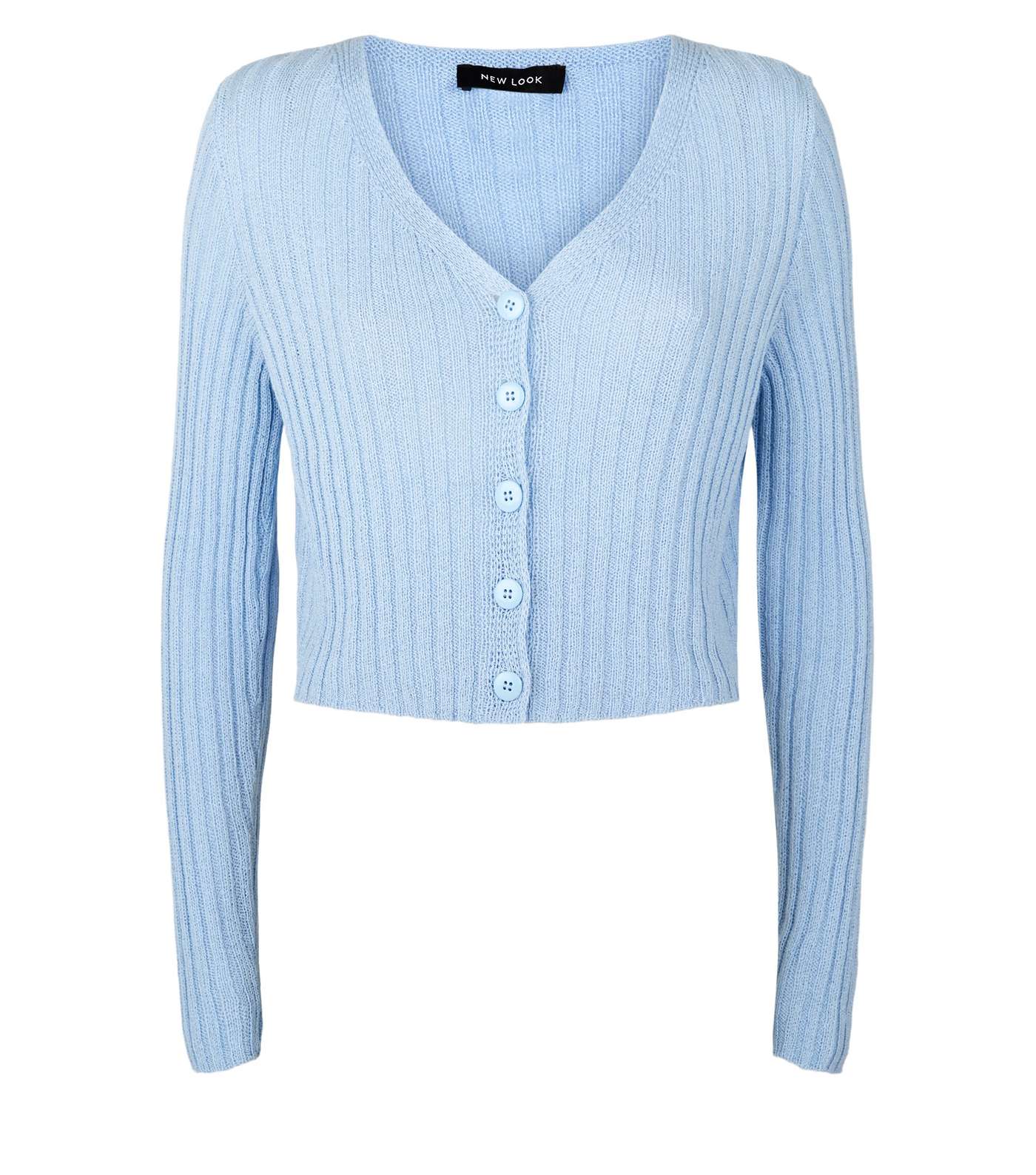 Pale Blue Button Up Ribbed Knit Cardigan Image 4