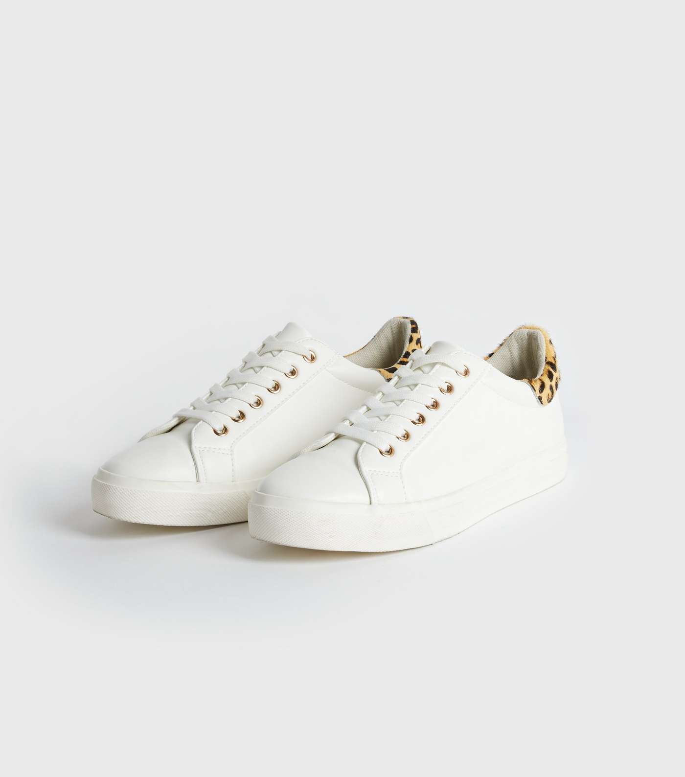 White Leather Heel Panel Lace Up Trainers Image 2
