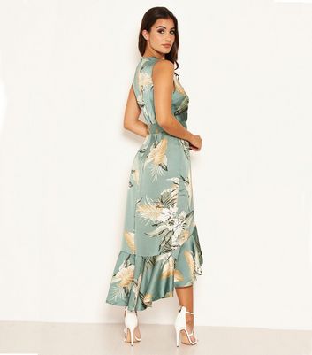 Image of AX Paris Mint Green Floral Wrap Midi Dress New Look