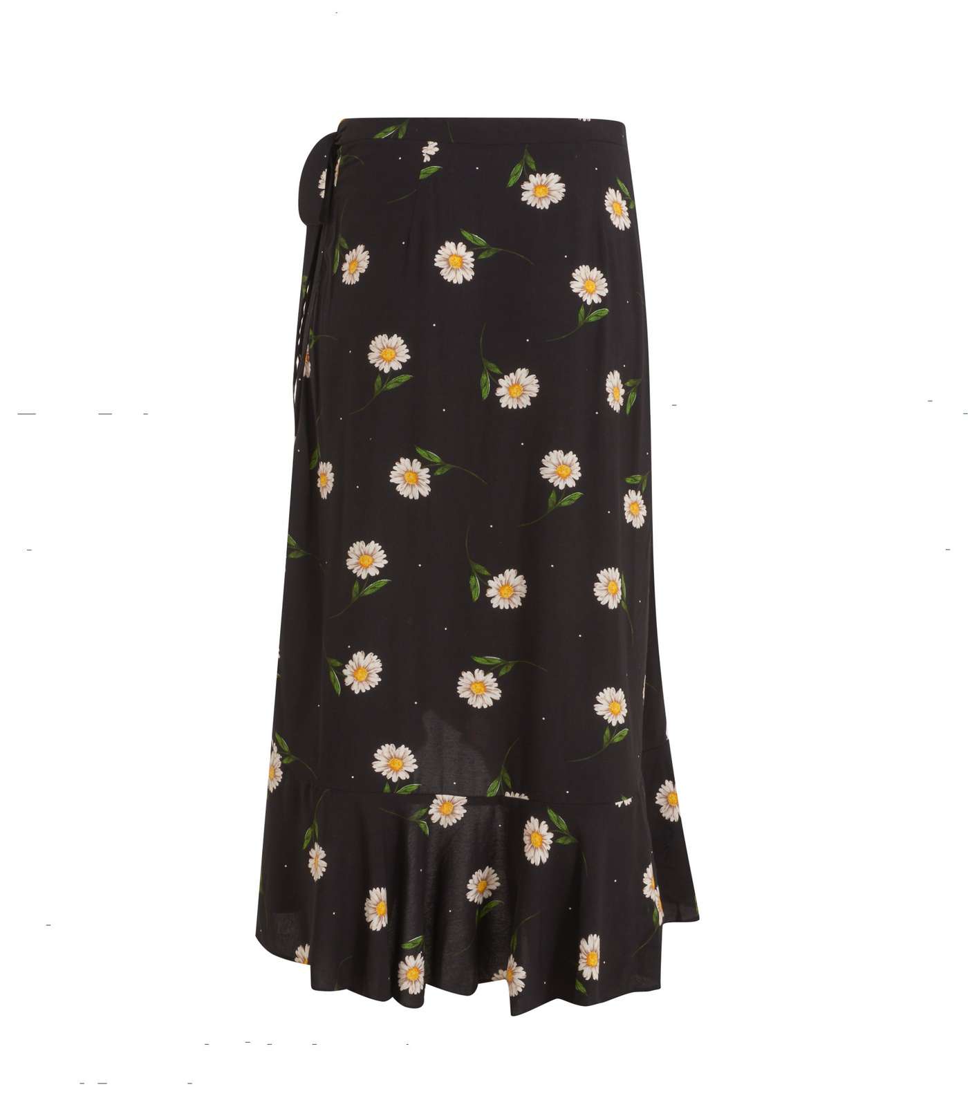 Petite Black Daisy Spot Wrap Midi Skirt Image 2