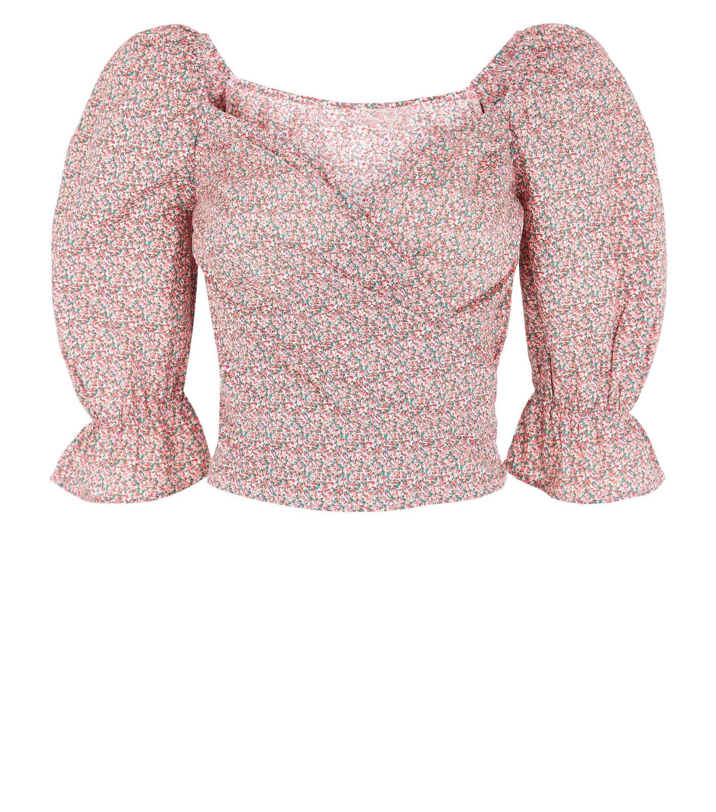 NA-KD Pink Floral Print Puff Sleeve Wrap Blouse Image 4