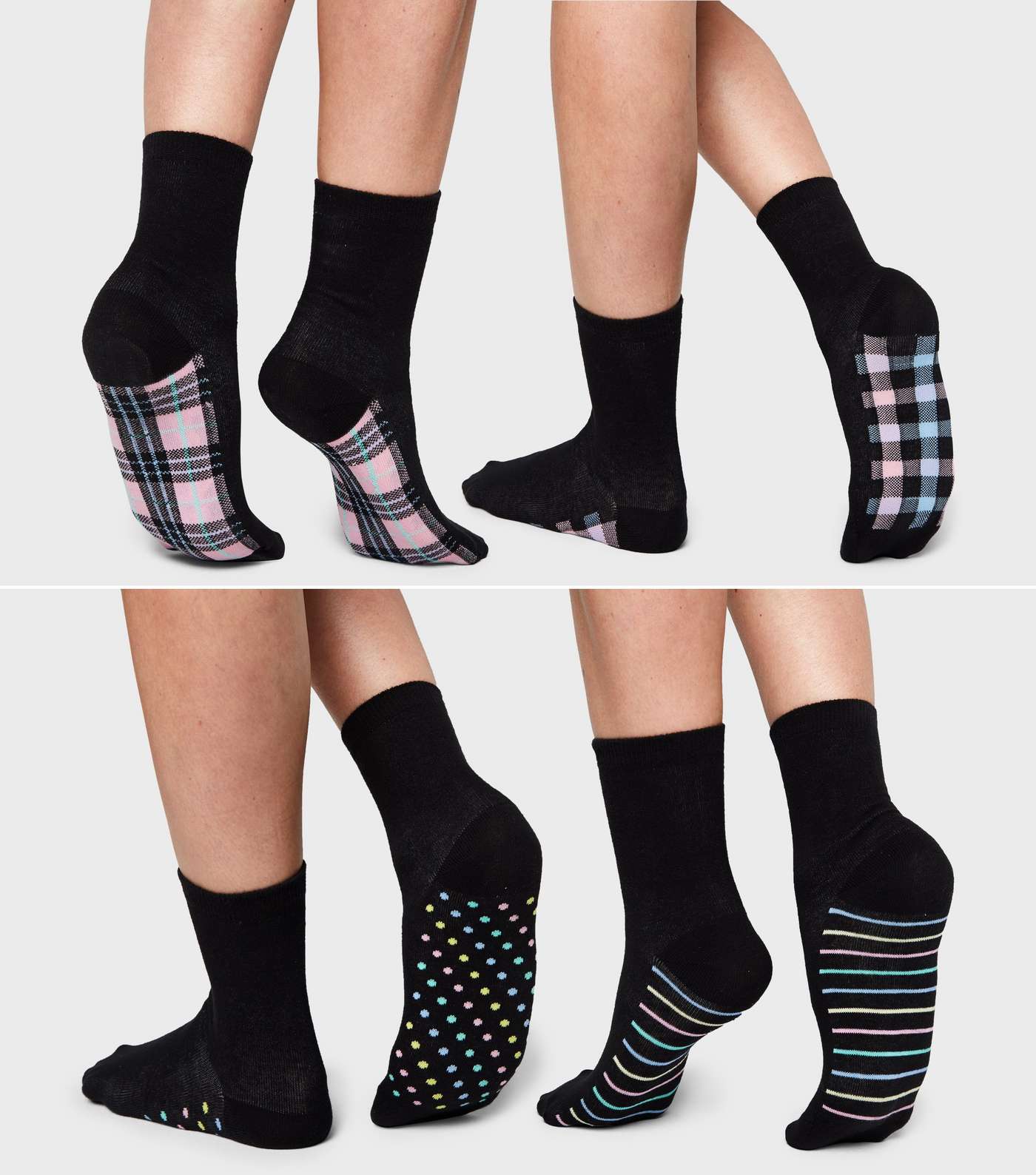 4 Pack Black Patterned Ankle Socks Image 2