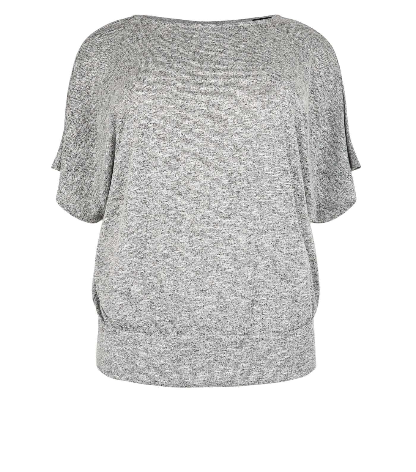 Curves Pale Grey Fine Knit Batwing Top Image 4