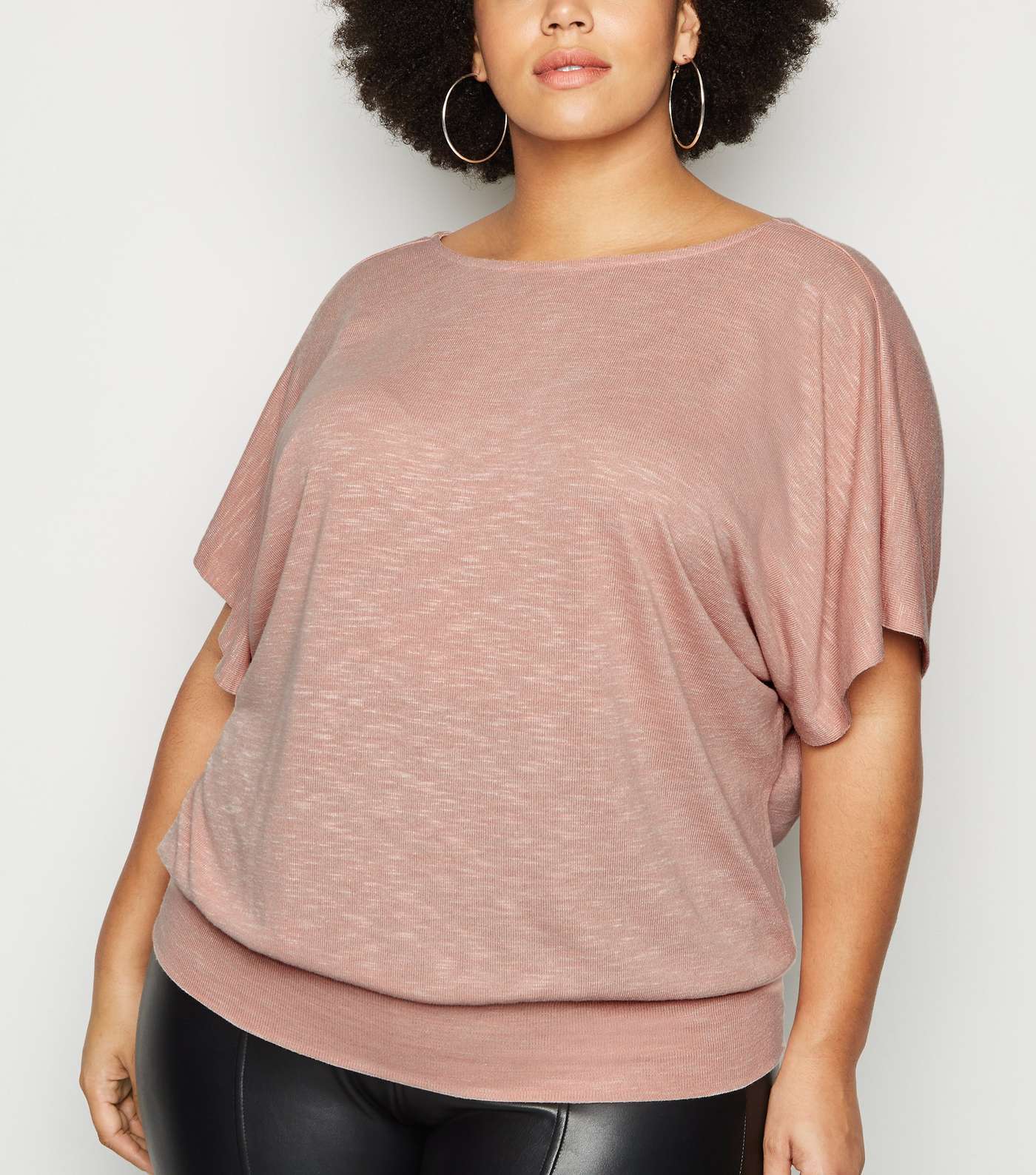 Curves Mid Pink Fine Knit Batwing Top