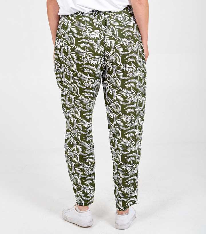 Blue Vanilla Curves Khaki Palm Print Joggers