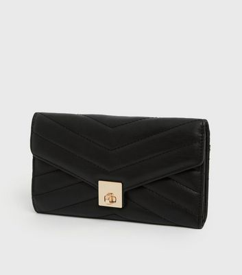 Image of Black Leather-Look Quilted Purse New Look Vegan