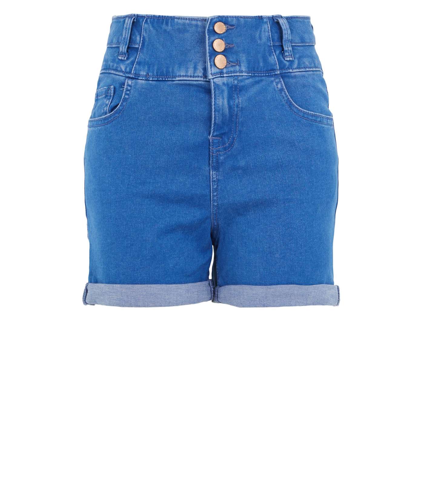 Girls Blue High Waist Denim Shorts Image 4