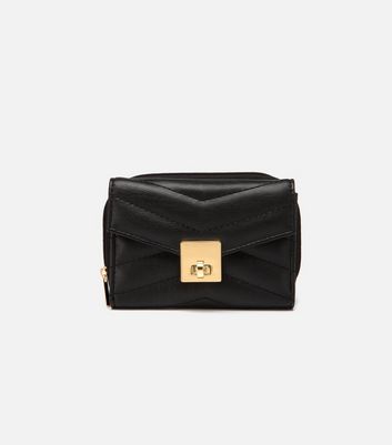 Image of Black Quilted Leather-Look Small Purse New Look Vegan