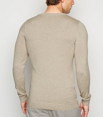 Image of Cream V Neck Muscle Fit Jumper New Look