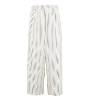 Petite White Stripe Linen Look Crop 