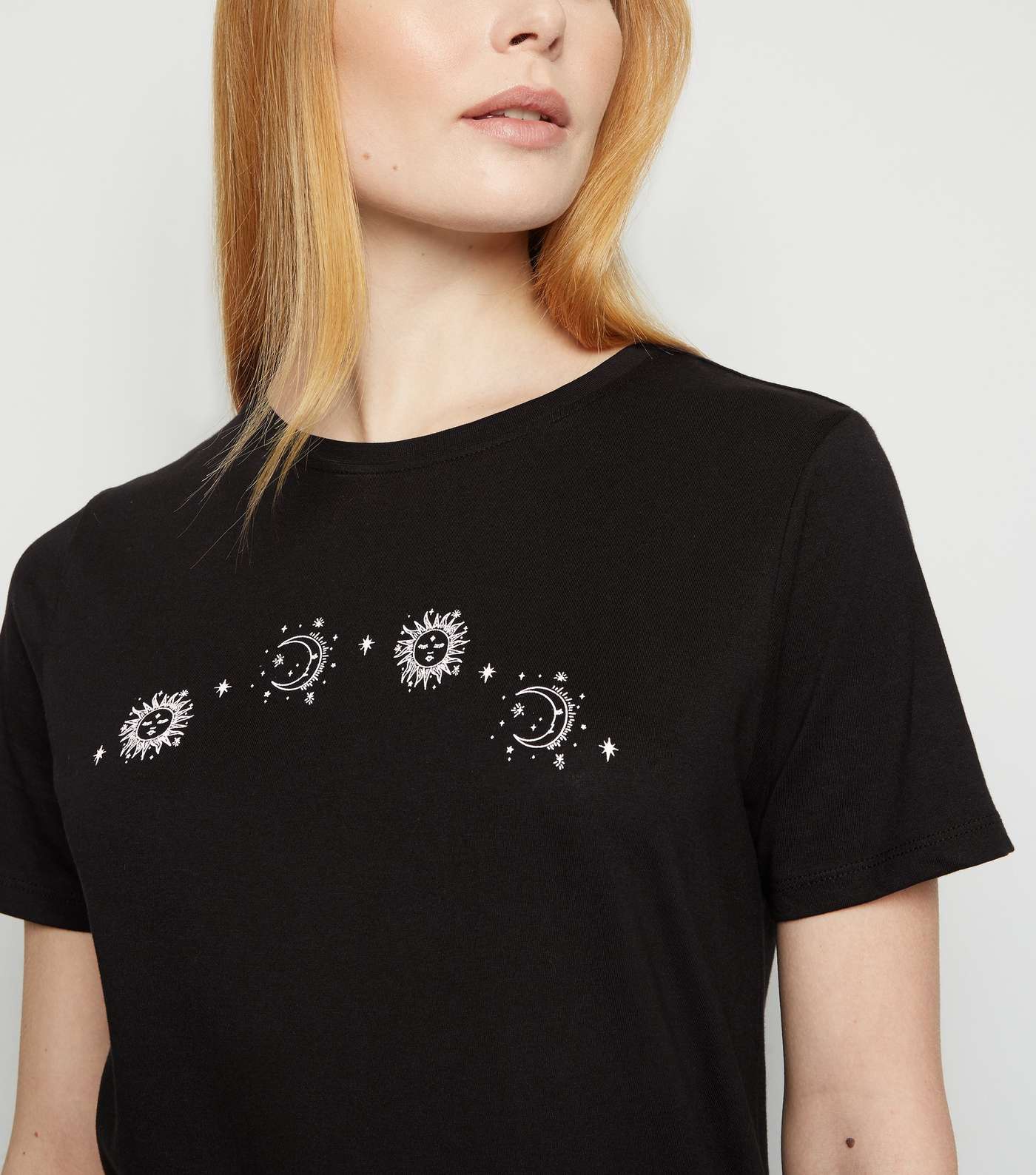 Black Celestial Print Crew Neck T-Shirt Image 5