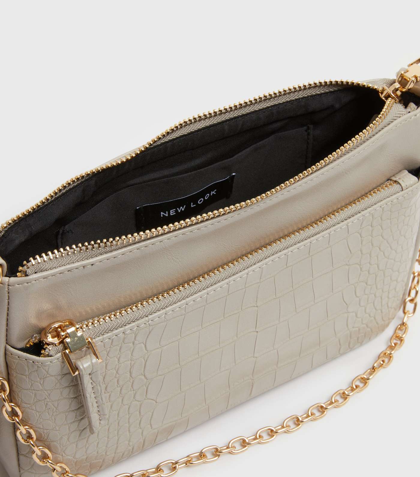 Grey Leather-Look Faux Snake Chain Cross Body Bag Image 4