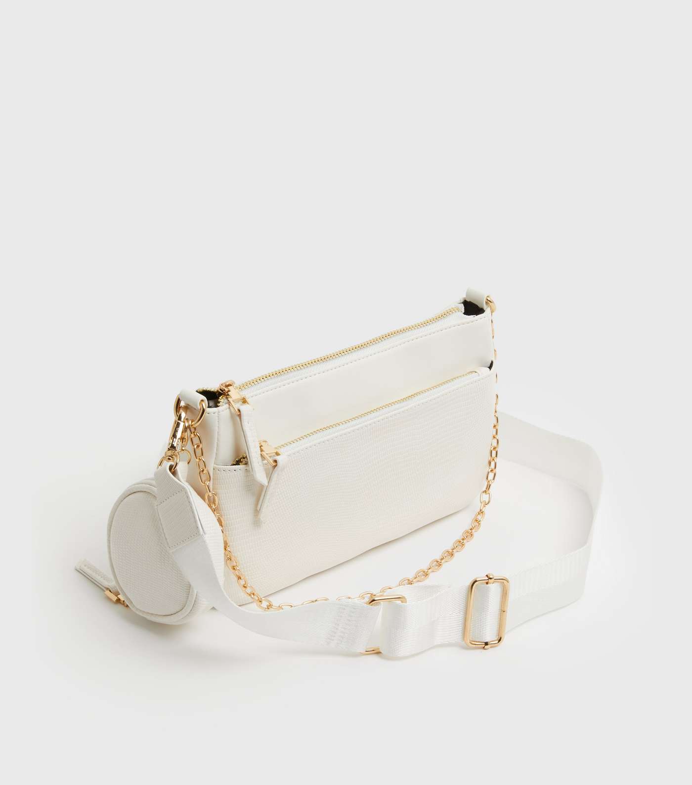 Cream Leather-Look Faux Snake Chain Cross Body Bag Image 3