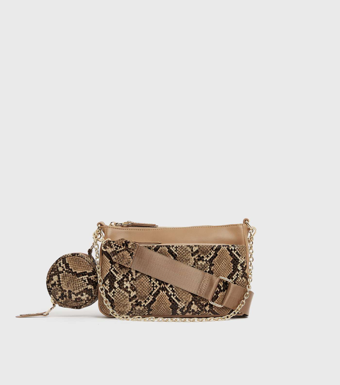 Brown Faux Snake Chain Cross Body Bag