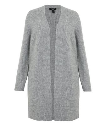 Petite Grey Ribbed Knit Long Cardigan