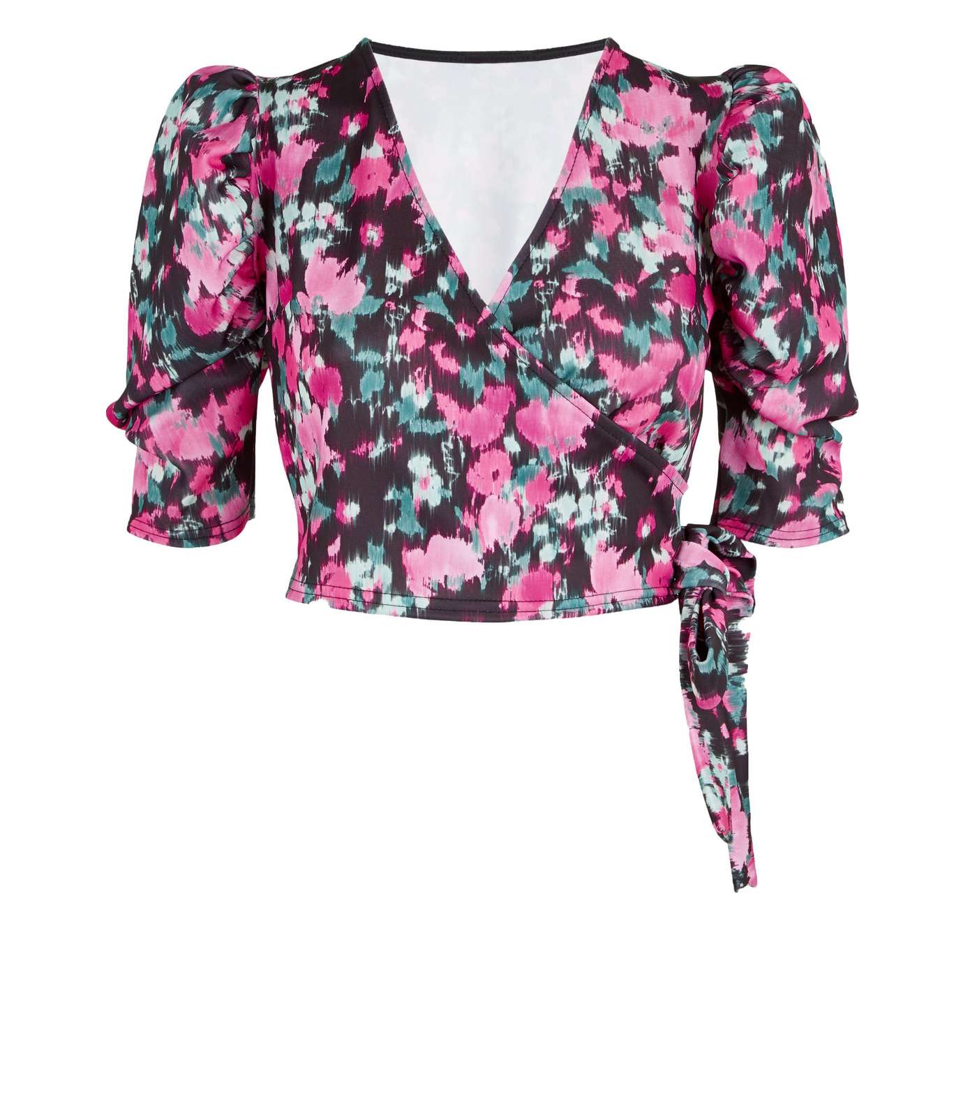 Urban Bliss Black Floral Puff Sleeve Wrap Top Image 4