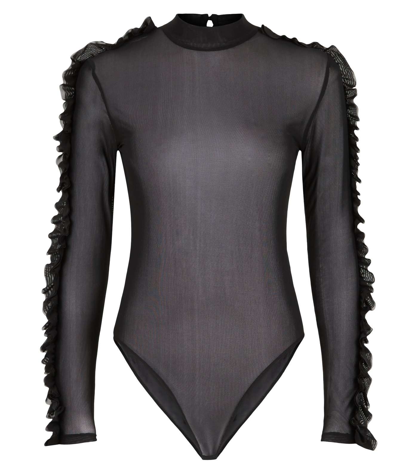 Black Mesh Frill Sleeve Bodysuit Image 4